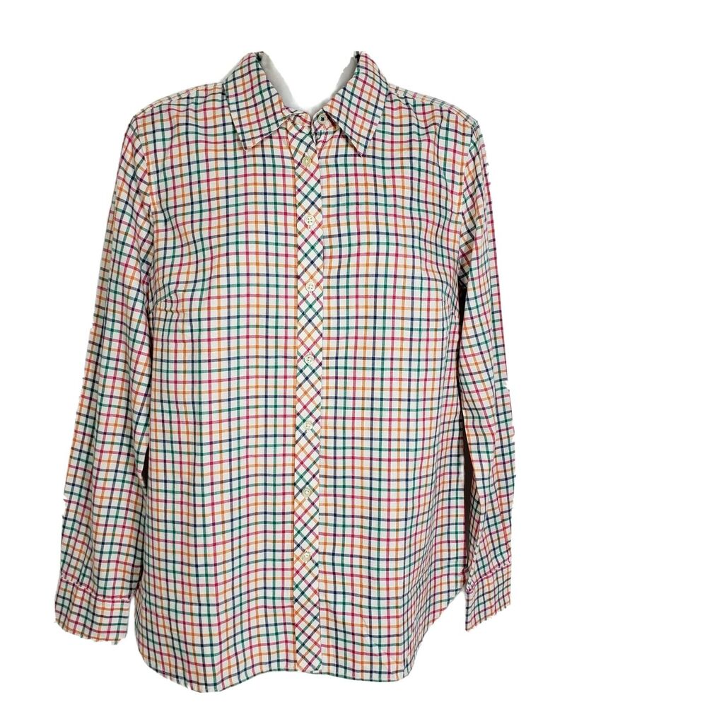 Talbots Womens Top Size XS Multicolor Gingham Long Sleeve Button Down Collared
